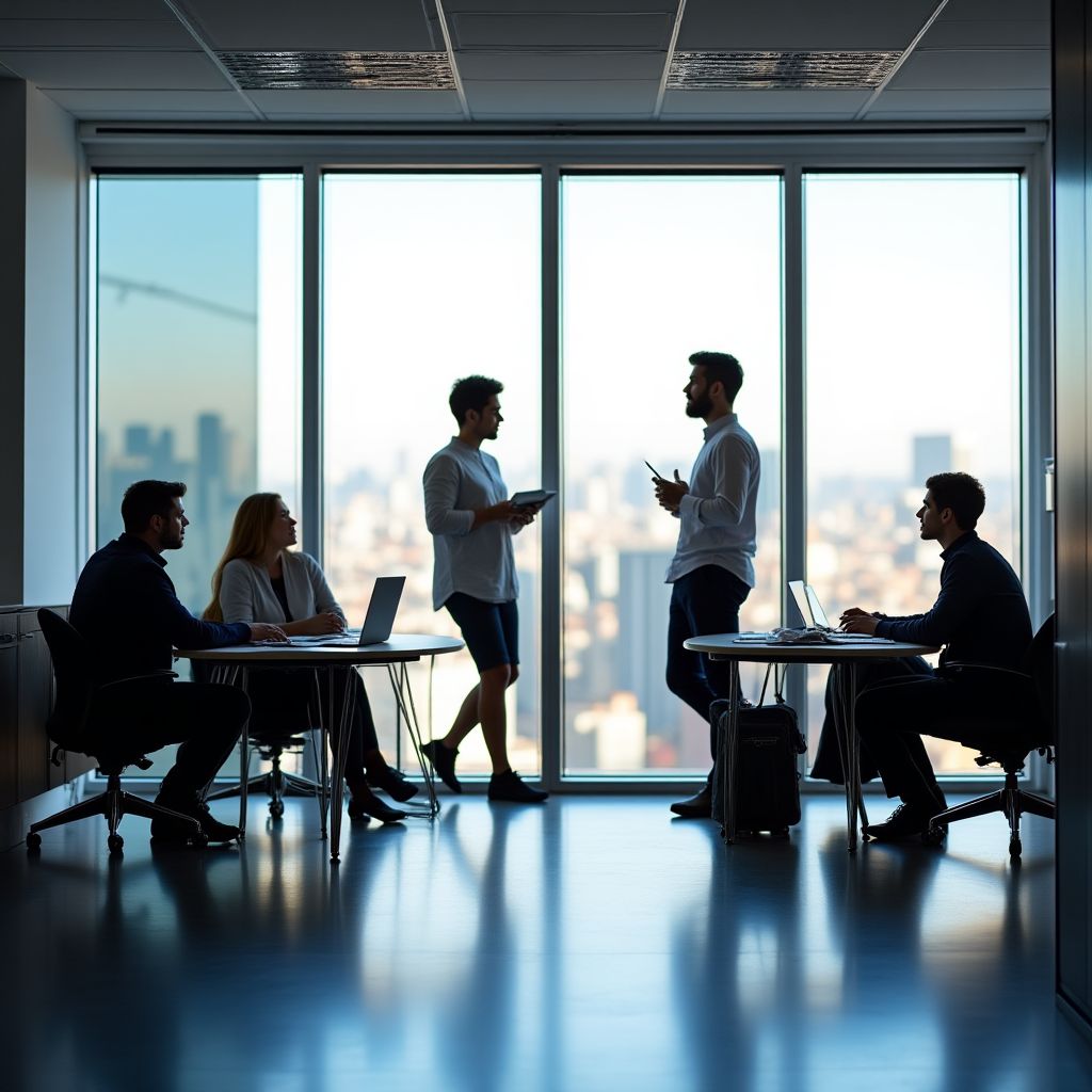 Oficina moderna de FinanArg con vista a la ciudad